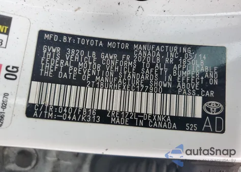 2014 Toyota Corolla L from USA, damaged, VIN 2T1BURHEXEC177900